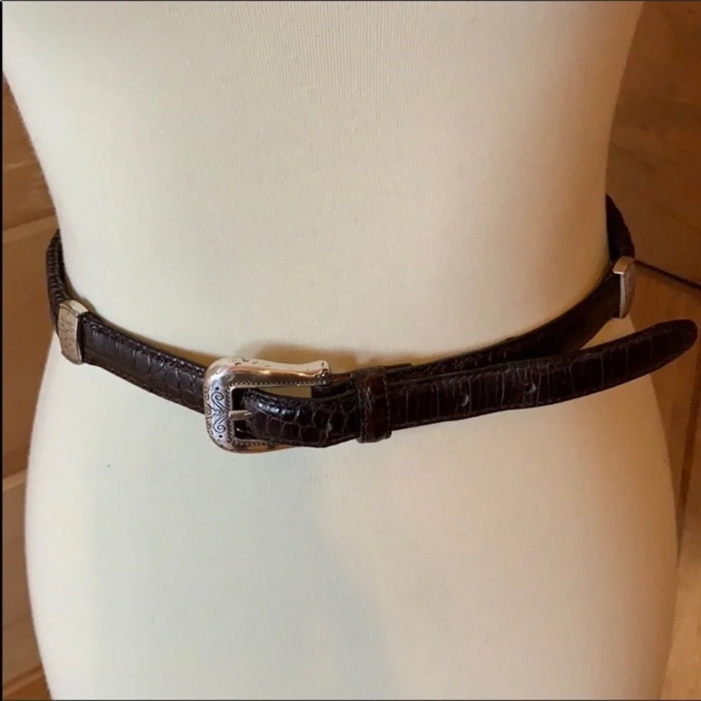Brighton embossed & braided brown leather belt Medium